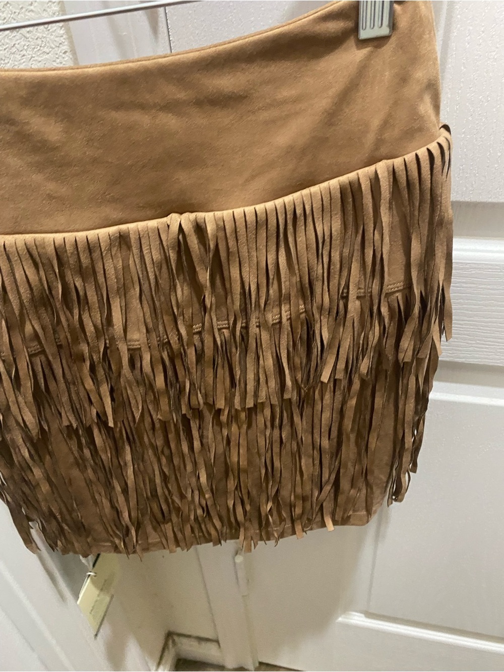 HALARA Crossover High Waisted 2-in-1 Fringe Hem Bodycon Mini Skirt Taupe XS - Picture 8 of 11